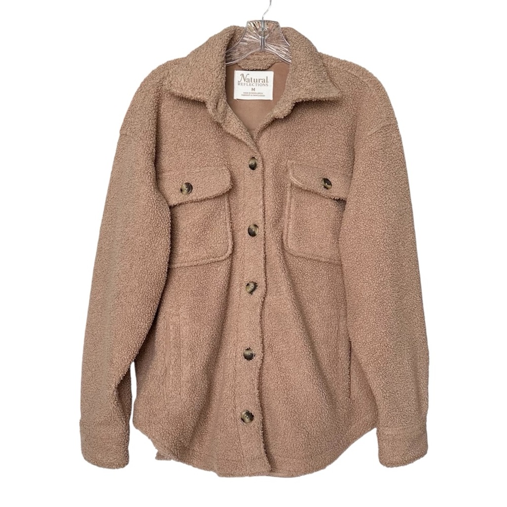 Natural Reflections Sherpa Teddy‎ Shacket – Warm Taupe - M